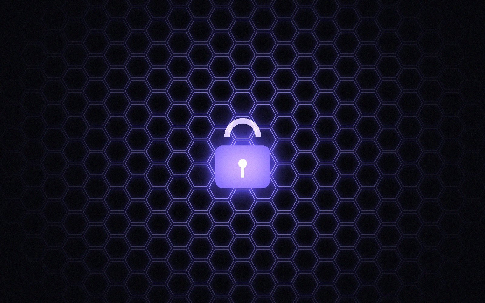 Glowing padlock surrounded by a hexagon grid