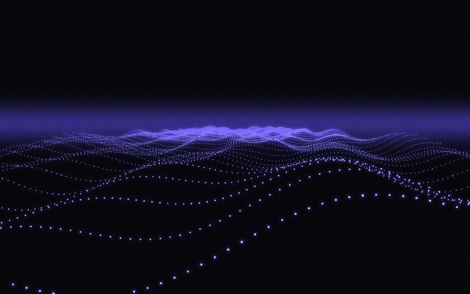 Abstract glowing terrain, representing the open research frontier of AGI